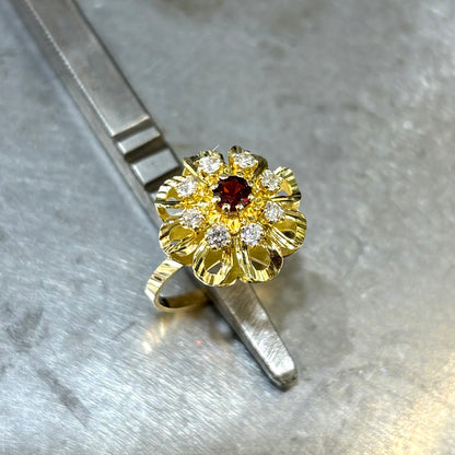 Bague Marguerite - Or Jaune 750 Diamants & Grenat