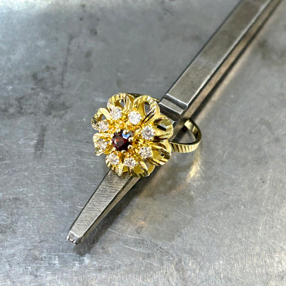 Bague Marguerite - Or Jaune 750 Diamants & Grenat