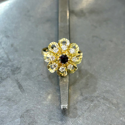 Bague Marguerite - Or Jaune 750 Diamants & Grenat