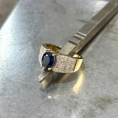 Bague Jonc - Or Jaune 750 Saphir & Diamants