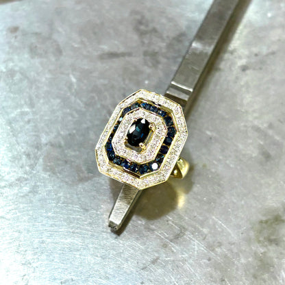Bague Vintage - Or Jaune 750 Saphir & Diamants