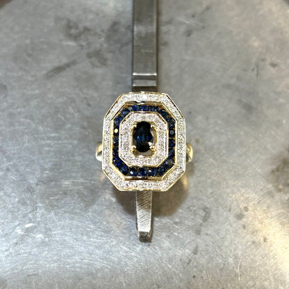 Bague Vintage - Or Jaune 750 Saphir & Diamants