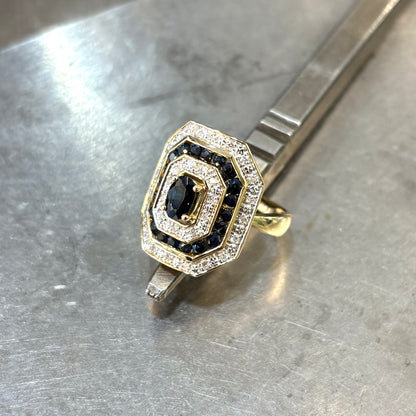 Bague Vintage - Or Jaune 750 Saphir & Diamants