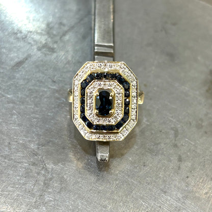Bague Vintage - Or Jaune 750 Saphir & Diamants