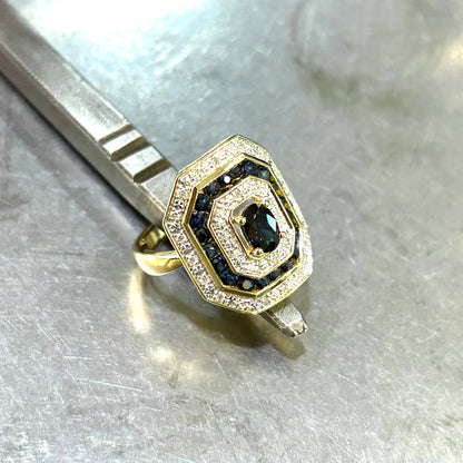 Bague Vintage - Or Jaune 750 Saphir & Diamants