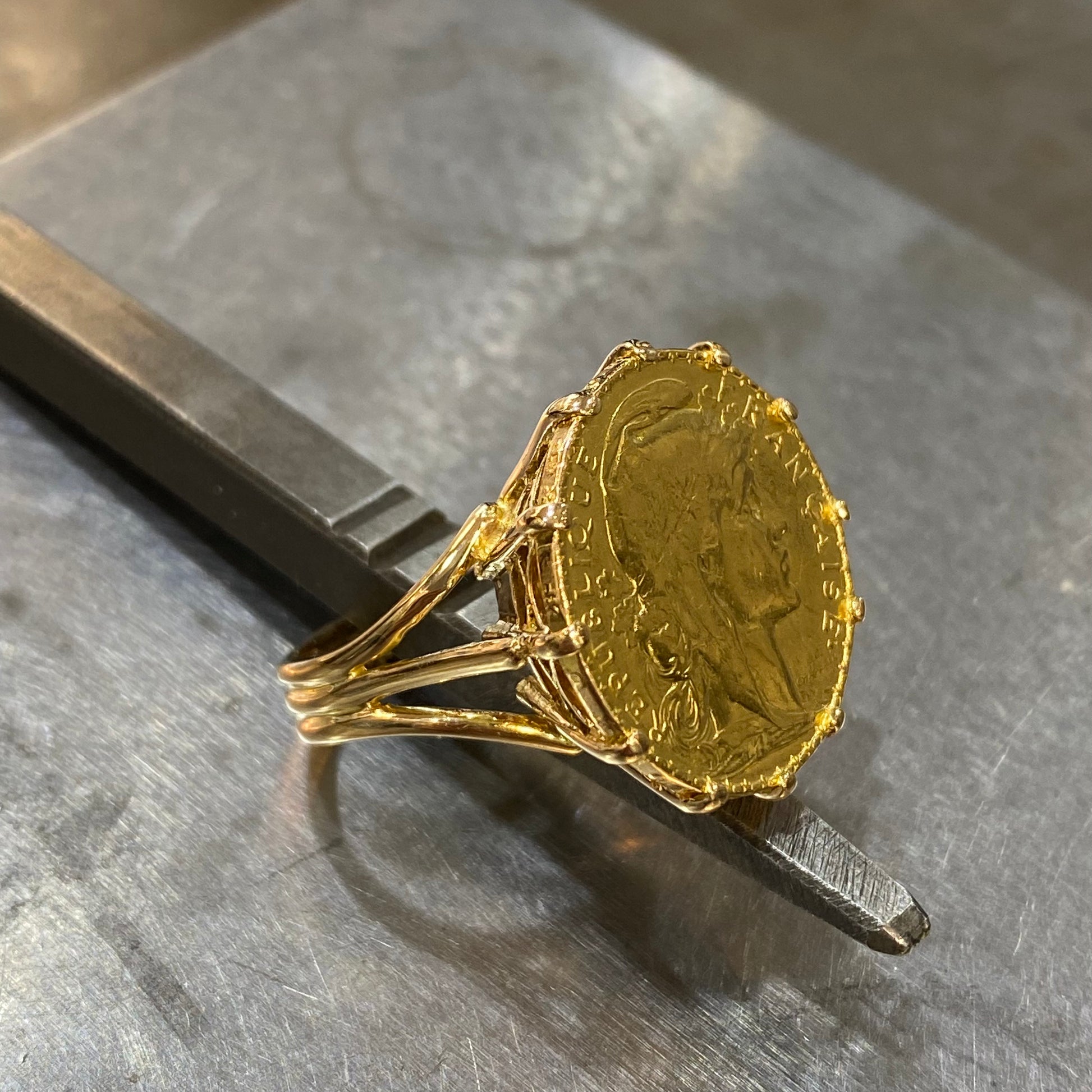 Bague Pièce Or Jaune 750 Pièce Or 20 Francs Marianne Coq 46