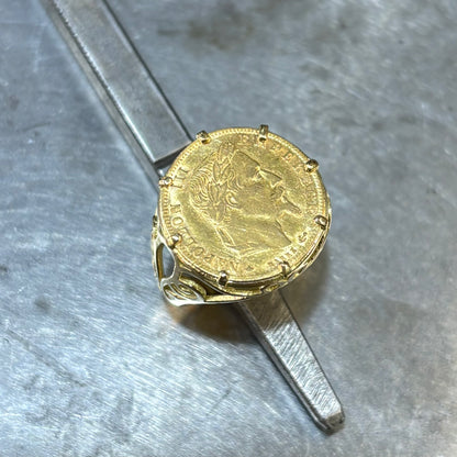 Bague Chevalière Pièce - Or Jaune 750 & Pièce Or 5 Francs Napoléon