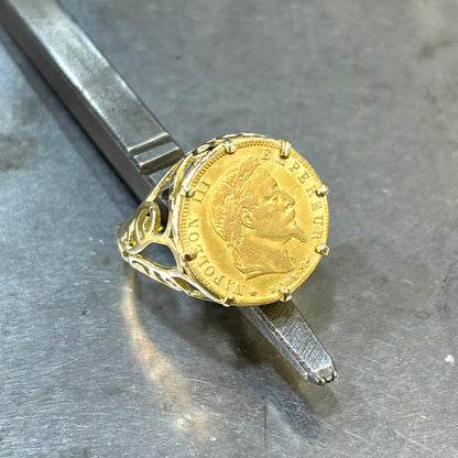 Bague Chevalière Pièce - Or Jaune 750 & Pièce Or 5 Francs Napoléon