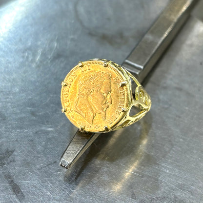 Bague Chevalière Pièce - Or Jaune 750 & Pièce Or 5 Francs Napoléon