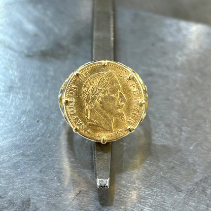 Bague Chevalière Pièce - Or Jaune 750 & Pièce Or 5 Francs Napoléon