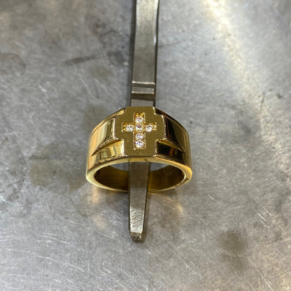 Bague Chevalière Croix Or jaune 750/1000 & Diamants