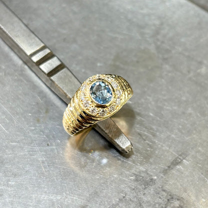 Bague Jonc - Or Jaune 750 Aigue-Marine & Diamants