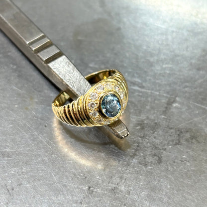 Bague Jonc - Or Jaune 750 Aigue-Marine & Diamants