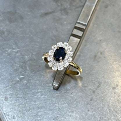 Bague Marguerite Vintage - Or Jaune/Blanc 750 Saphir & Diamants