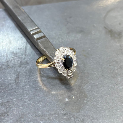 Bague Marguerite Vintage - Or Jaune/Blanc 750 Saphir & Diamants