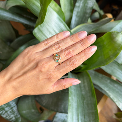 Bague Vintage - Or Jaune 750 Émeraudes & Diamant