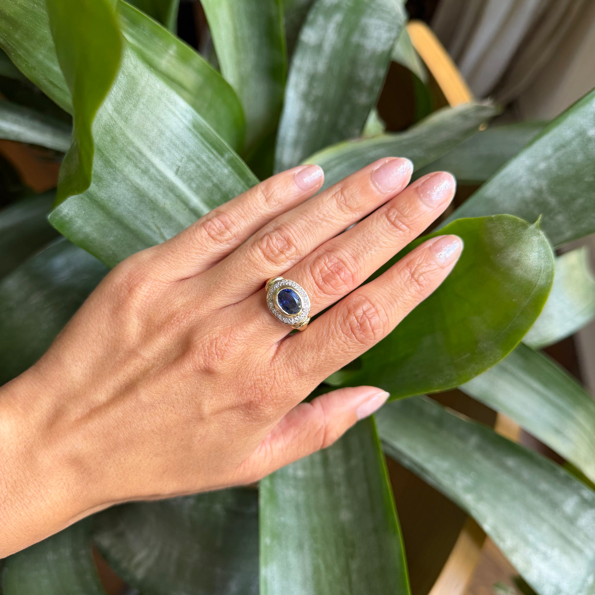Bague Marguerite Vintage - Or Jaune 750 Saphir & Diamants