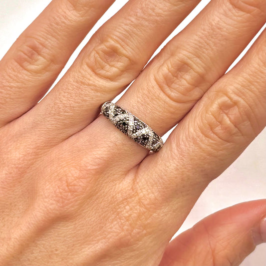 Bague Reflet - Or Blanc 750 Diamants Noir & Blanc