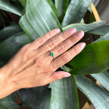 Bague Solitaire - Or Blanc 750 Émeraude & Diamants