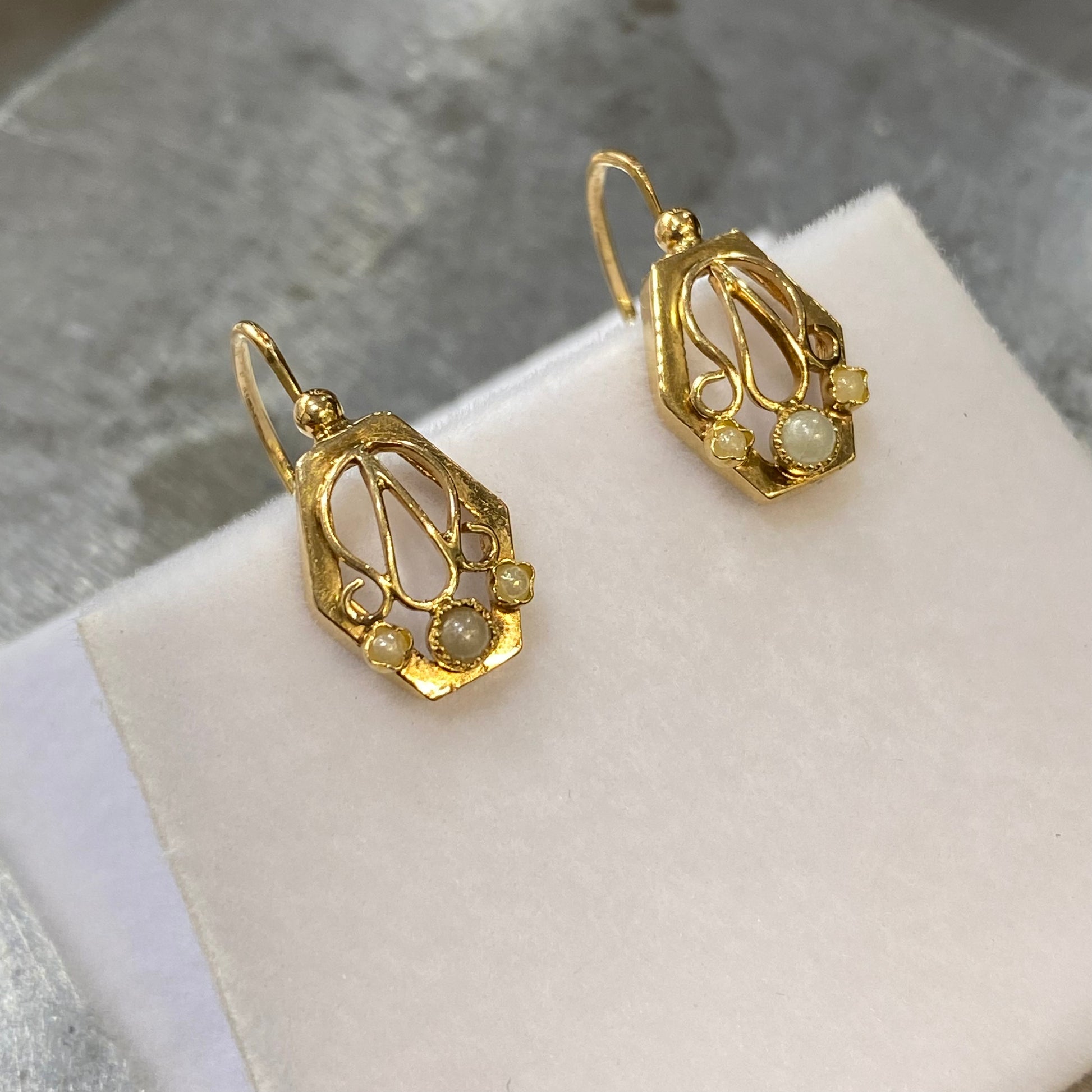 Boucles D'oreilles Art Déco - Or Jaune 750 & Perles Naturelles Occasion