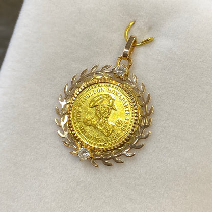 Pendentif Pièce - Or Jaune 750 Pièce Napoléon 1er & Diamants