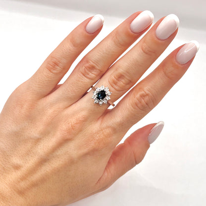 Bague Marguerite - Or Blanc 750 Diamants & Saphir