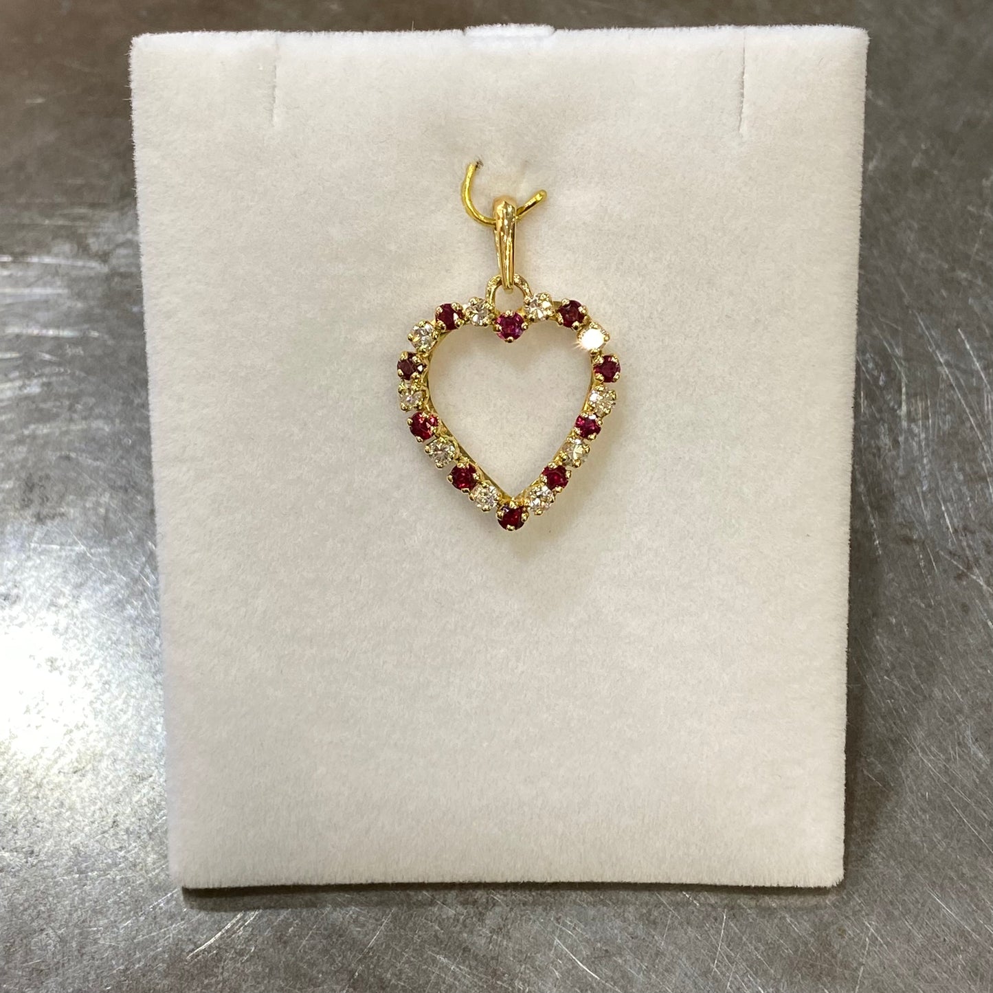 Pendentif Coeur - Or Jaune 750 Rubis & Diamants