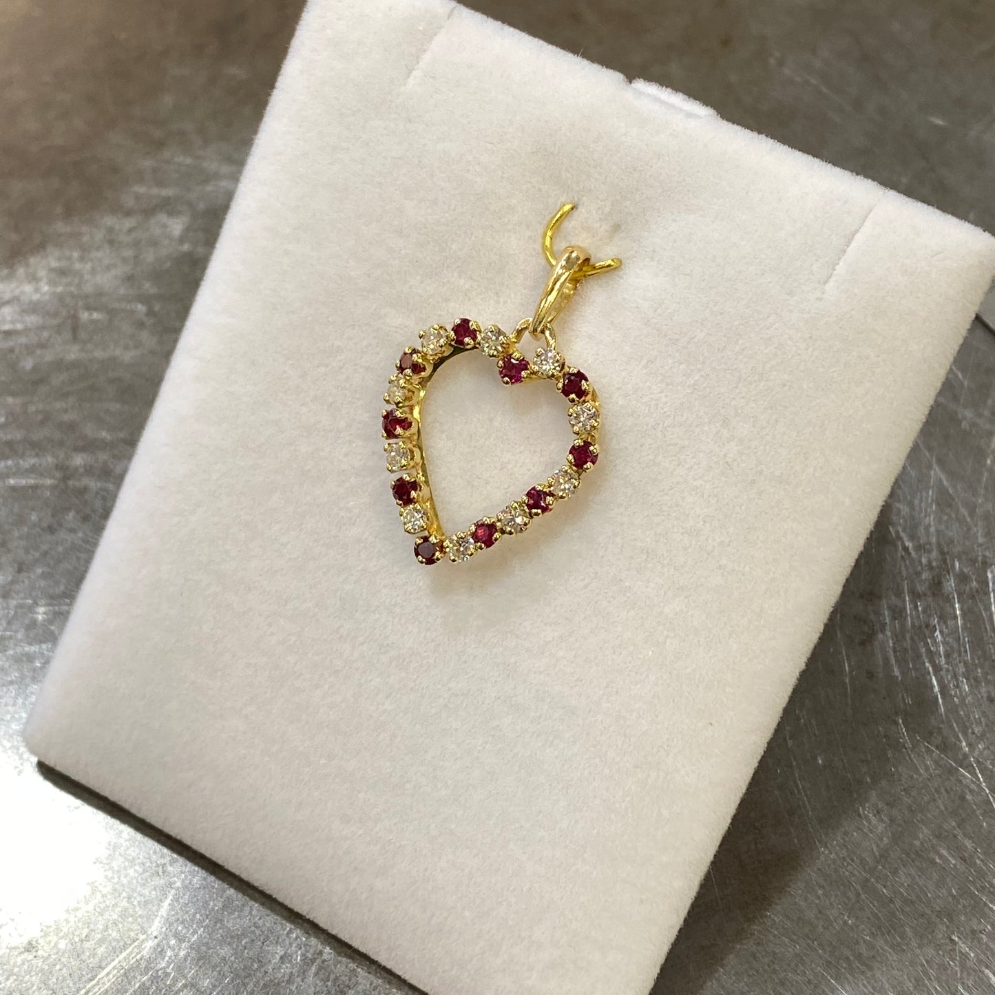 Pendentif Coeur - Or Jaune 750 Rubis & Diamants