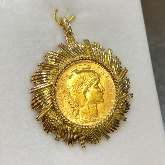 Pendentif Pièce - Or Jaune 750 & Pièce 20 Francs Marianne Coq