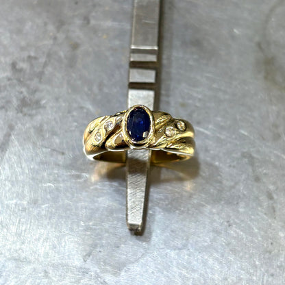 Bague Jonc - Or Jaune 750 Saphir & Diamants