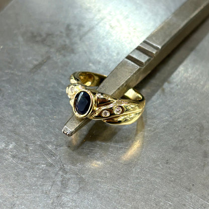 Bague Jonc - Or Jaune 750 Saphir & Diamants