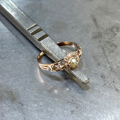 Bague Vintage - Or Rose 750 Perle Naturelle & Diamants
