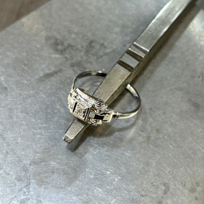 Bague Tank Vintage Art Déco - Or Blanc 750 & Diamant