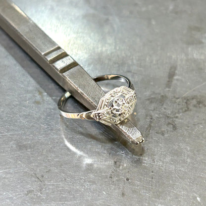 Bague Tank Vintage Art Déco - Or Blanc 750 & Diamant