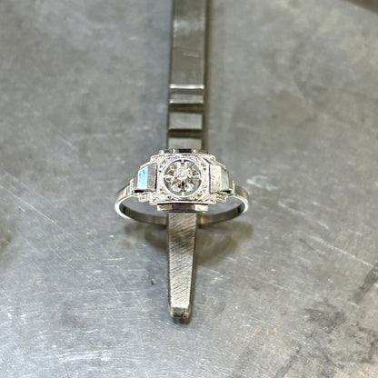 Bague Tank Vintage Art Déco - Or Blanc 750 & Diamant