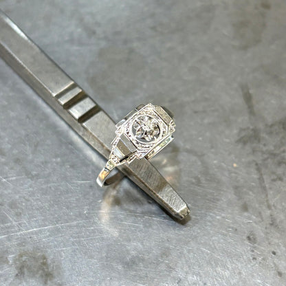 Bague Tank Vintage Art Déco - Or Blanc 750 & Diamant