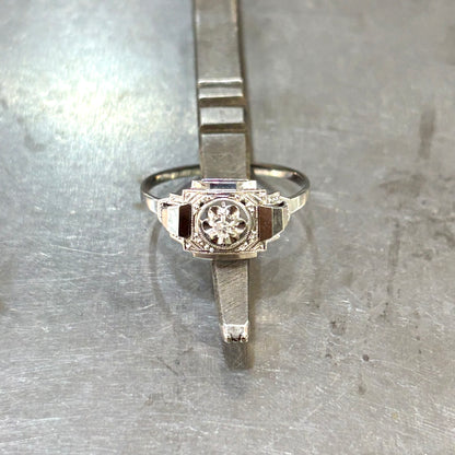 Bague Tank Vintage Art Déco - Or Blanc 750 & Diamant