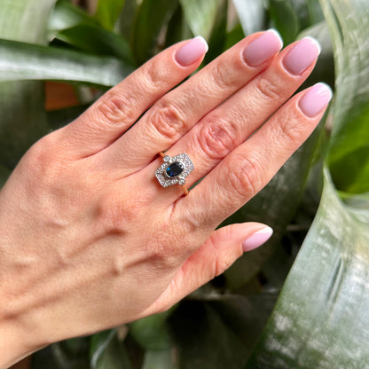 Bague Vintage - Or Jaune/Blanc 750 Saphir & Diamants