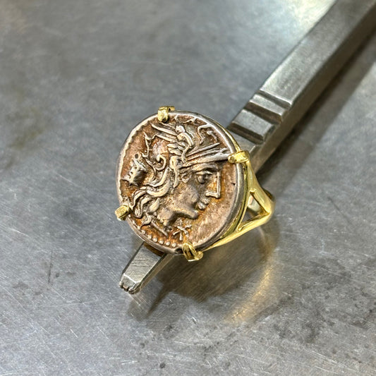 Bague Pièce - Or Jaune 750 & Pièce Argent Denier Marcia