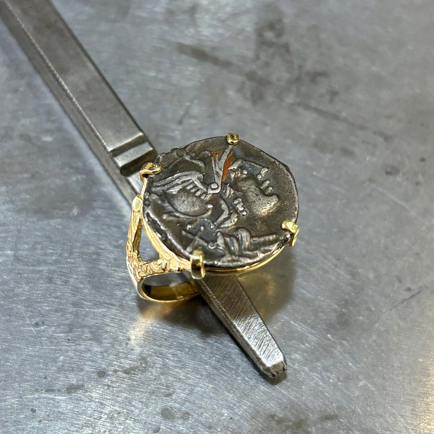 Bague Pièce - Or Jaune 750 & Pièce Argent Denier Valeria