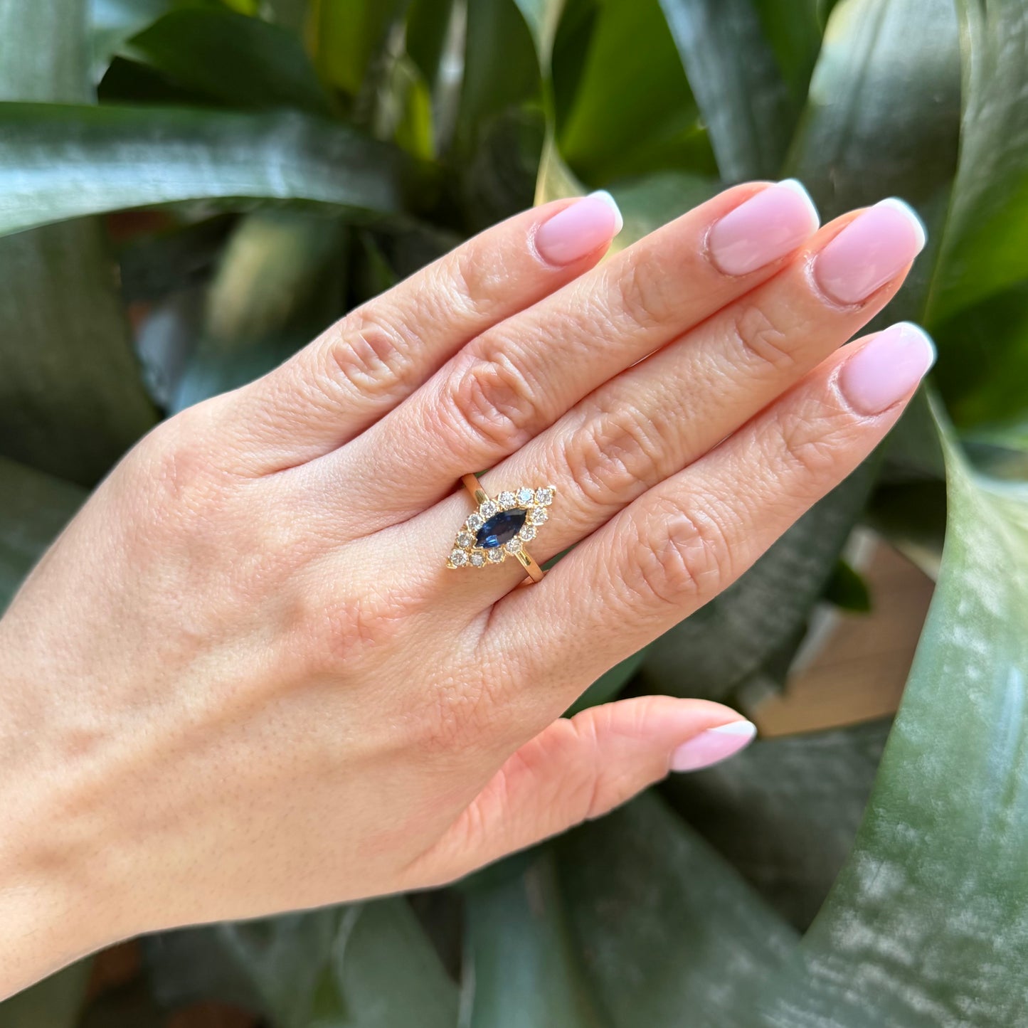 Bague Marquise Marguerite - Or Jaune 750 Saphir & Diamants