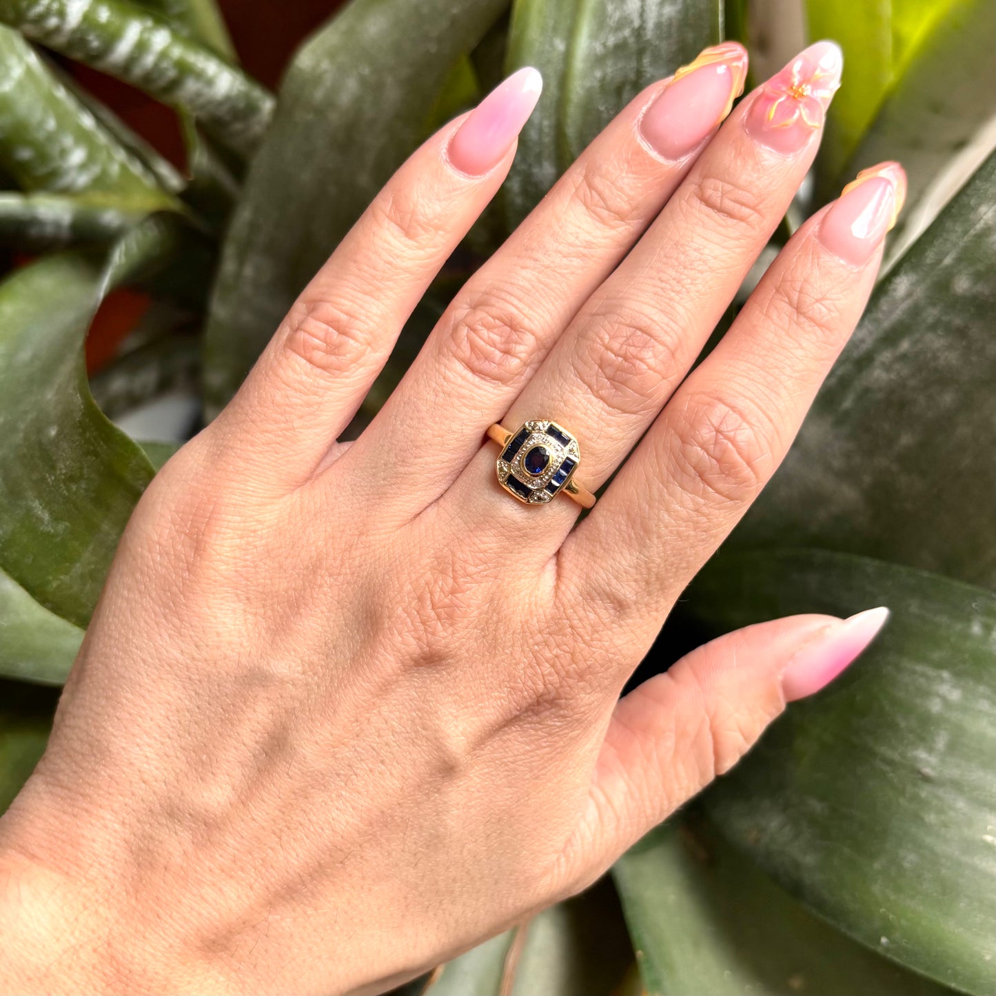 Bague Vintage Art Déco - Or Jaune 750 & Saphirs