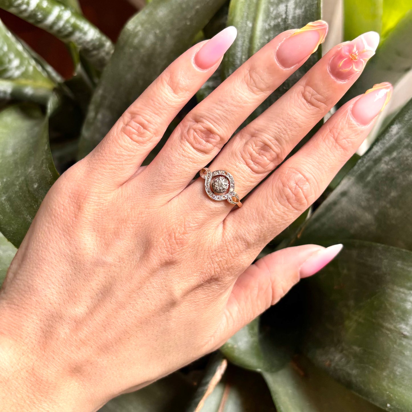 Bague Art Nouveau - Or Jaune 750 & Diamants