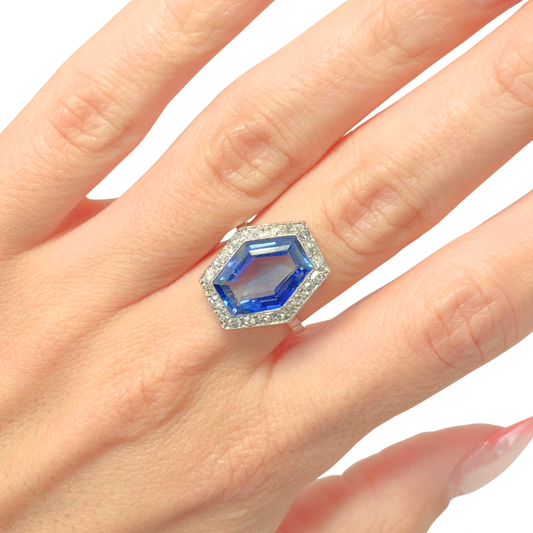Bague Vintage Art Déco - Platine 950 Diamants & Saphir de Verneuil