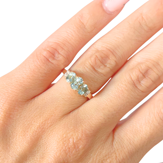 Bague Trilogie - Or Jaune 585 & Aigue-Marine