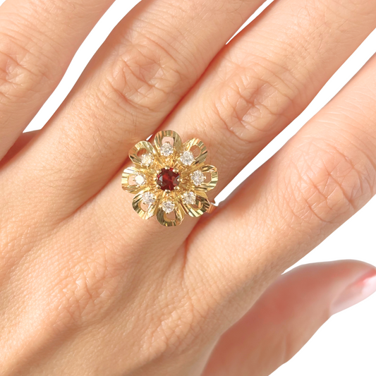 Bague Marguerite - Or Jaune 750 Diamants & Grenat