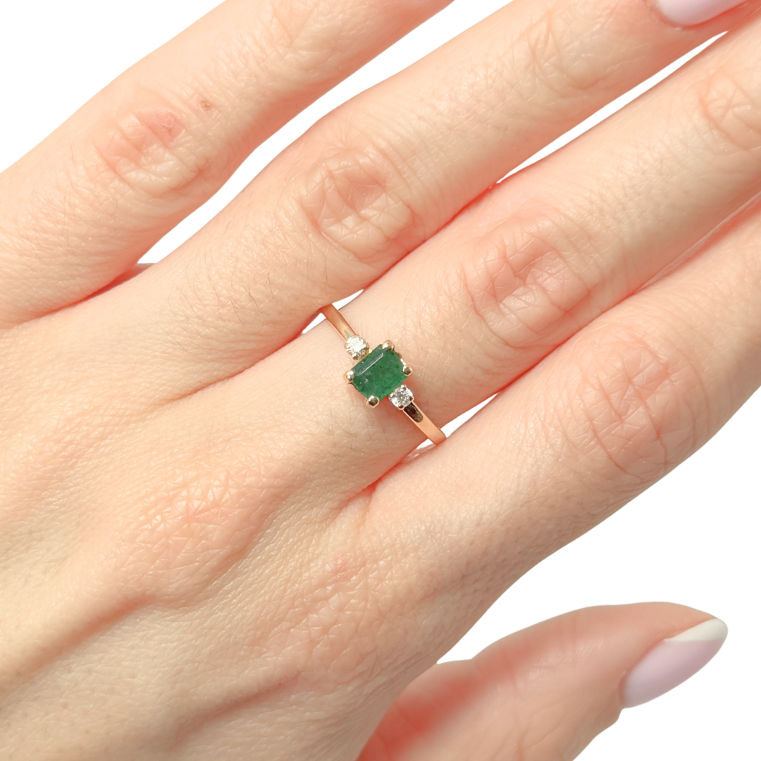 Bague Trilogie Vintage - Or Jaune 750 Émeraude & Diamants