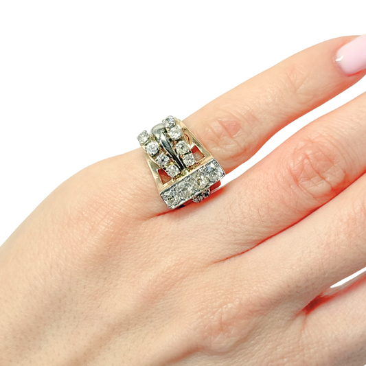 Bague Tank Art Déco - Or Jaune 750 & Diamants