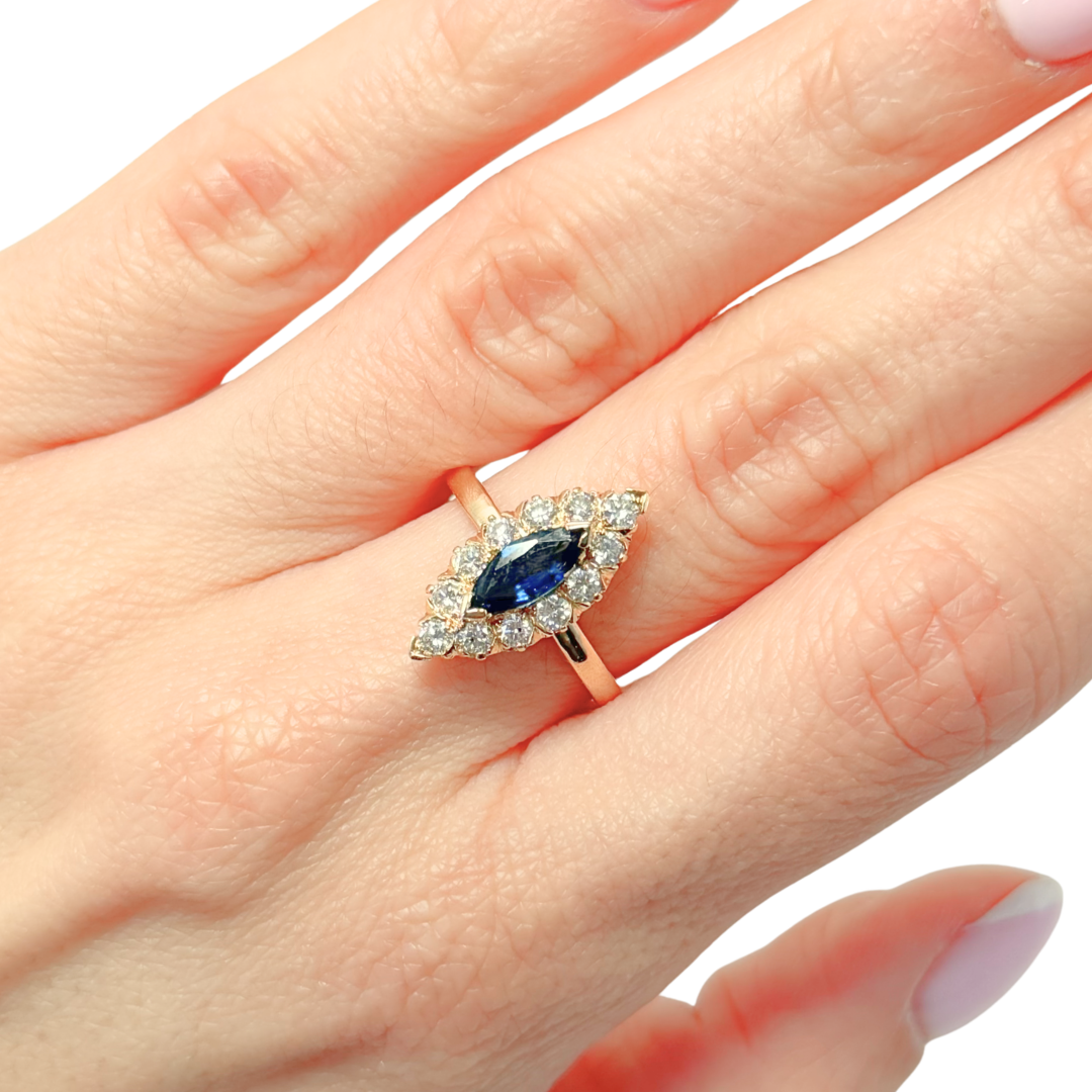 Bague Marquise Marguerite - Or Jaune 750 Saphir & Diamants