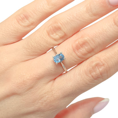 Bague - Or Blanc 750 Diamants & Aigue-Marine